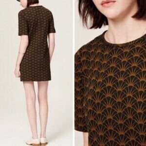 LOFT Sz Medium. Navy & Olive Floral Rays Patterned Mini Dress